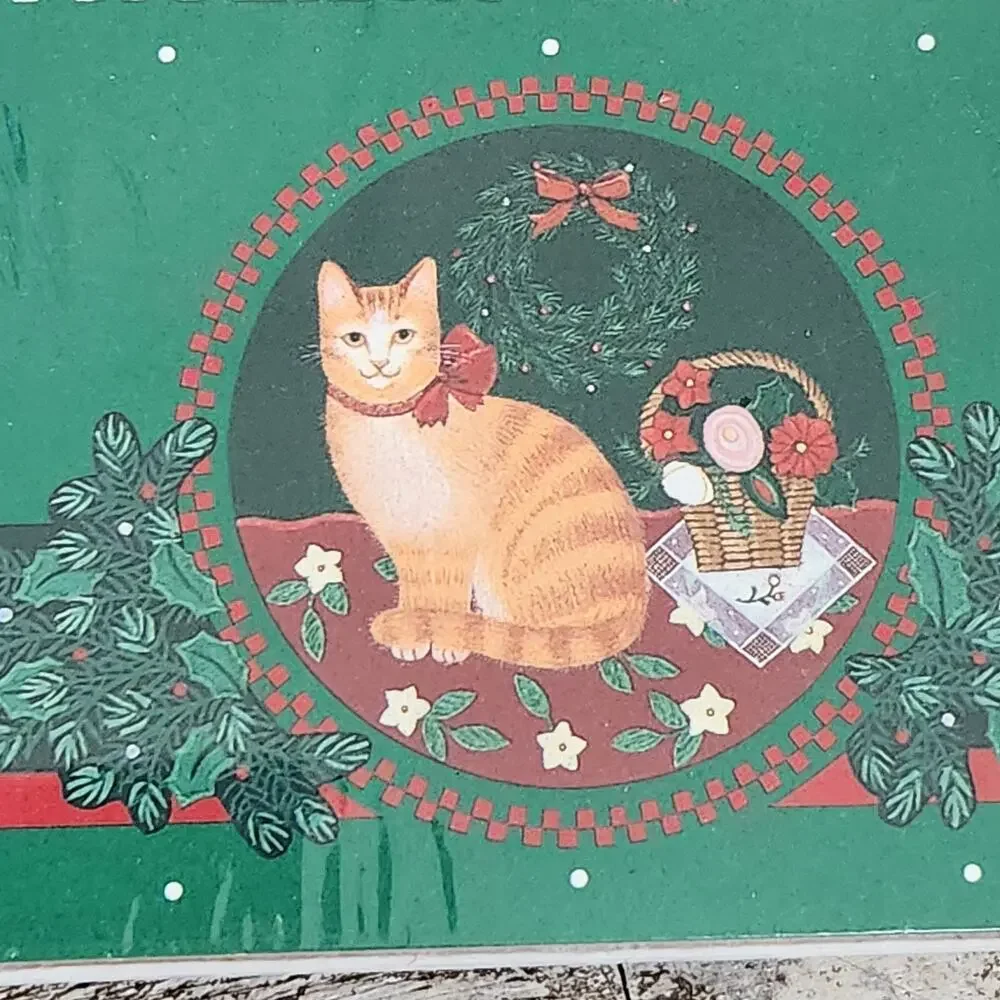 Vtg 90s Hallmark Christmas Party Invitations Tabby Cat Folk Art Project Craft